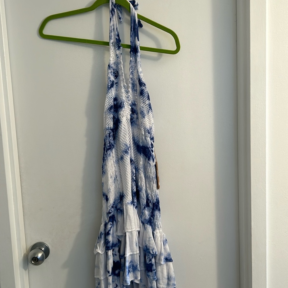 New cotton natural blue and white dress